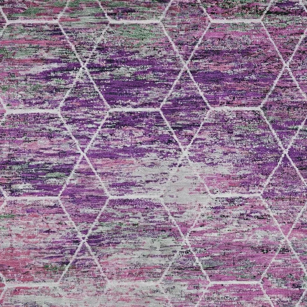 3' X 5' Purple Lavender And Ivory Geometric Washable Indoor Outdoor Area Rug — view 17