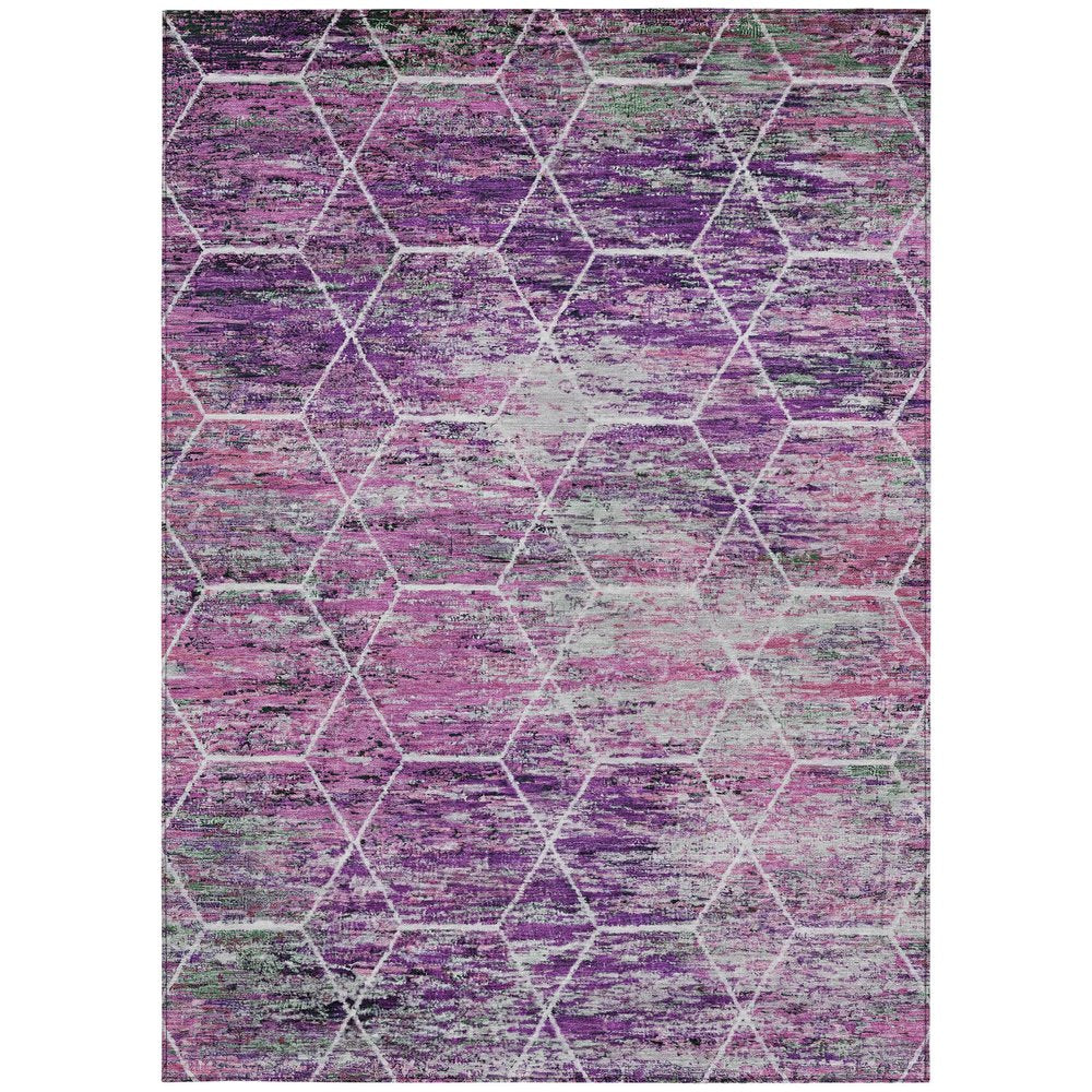 3' X 5' Purple Lavender And Ivory Geometric Washable Indoor Outdoor Area Rug HomeRoots