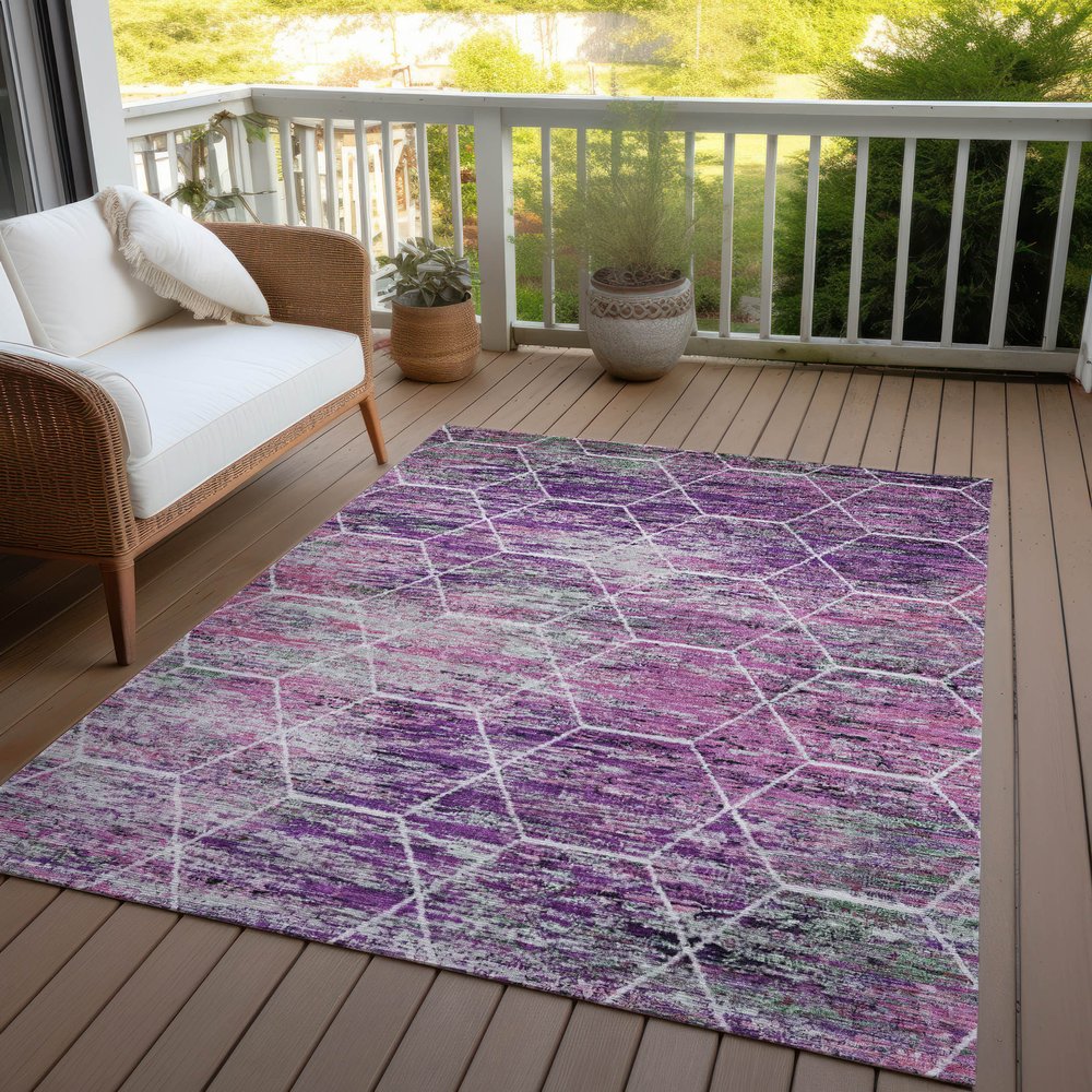 3' X 5' Purple Lavender And Ivory Geometric Washable Indoor Outdoor Area Rug HomeRoots