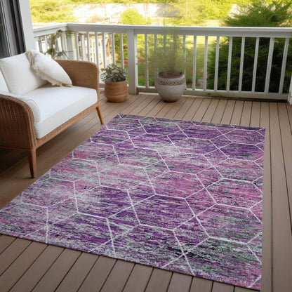 3' X 5' Purple Lavender And Ivory Geometric Washable Indoor Outdoor Area Rug HomeRoots
