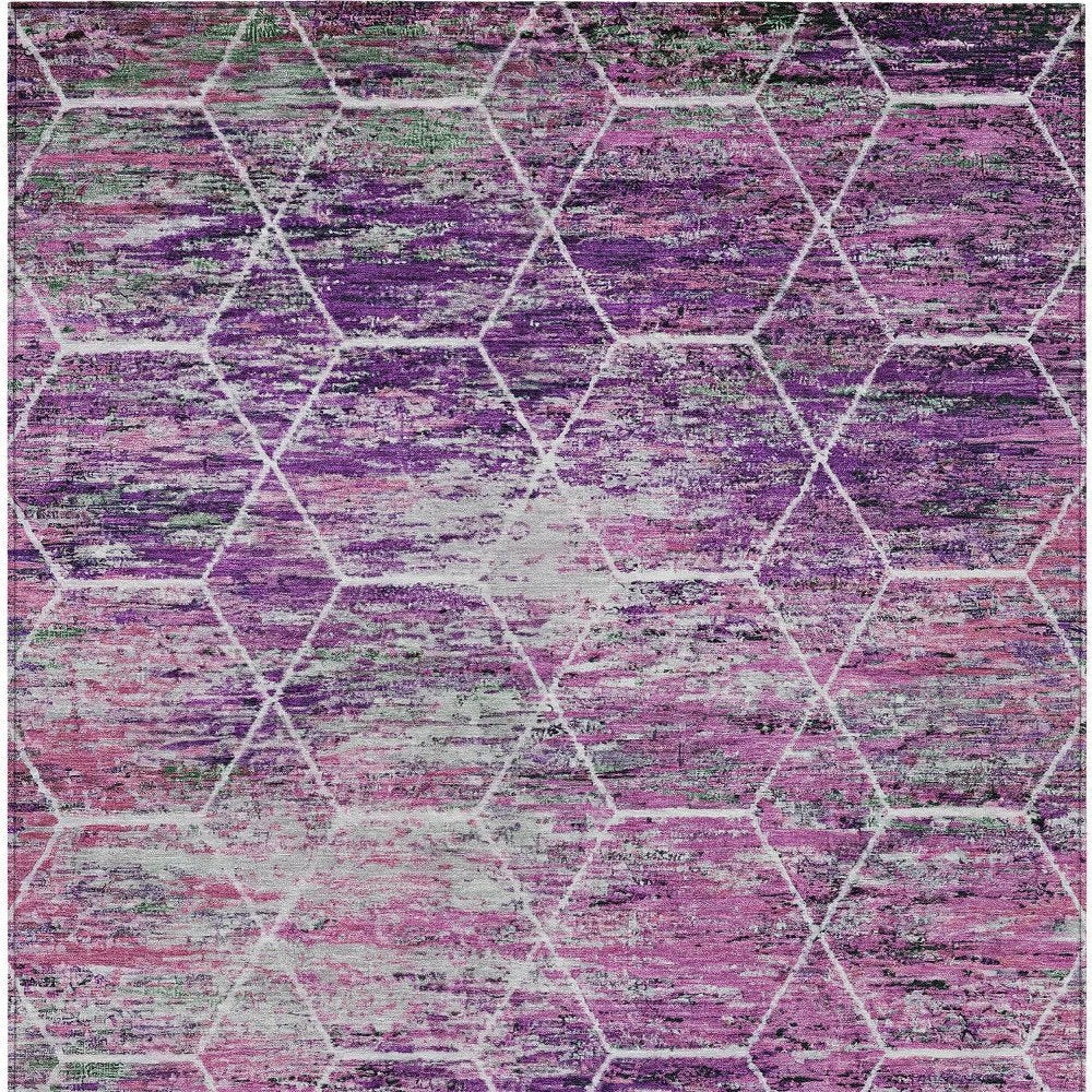 3' X 5' Purple Lavender And Ivory Geometric Washable Indoor Outdoor Area Rug — view 25