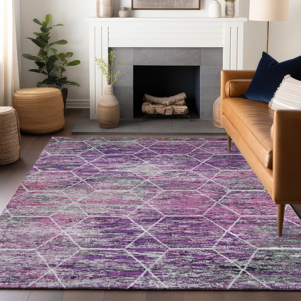 3' X 5' Purple Lavender And Ivory Geometric Washable Indoor Outdoor Area Rug HomeRoots