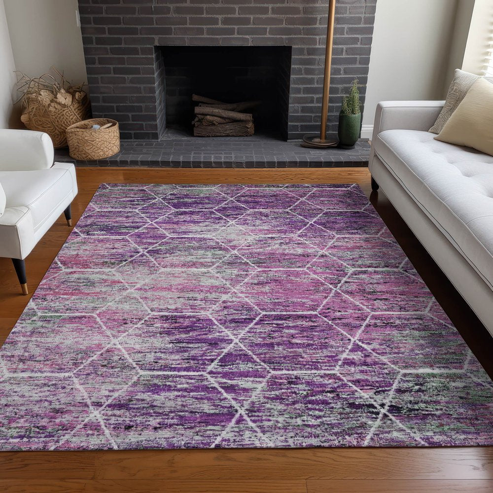 3' X 5' Purple Lavender And Ivory Geometric Washable Indoor Outdoor Area Rug HomeRoots