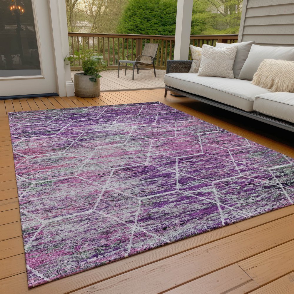 3' X 5' Purple Lavender And Ivory Geometric Washable Indoor Outdoor Area Rug HomeRoots
