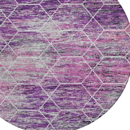 8' Purple Lavender And Ivory Round Geometric Washable Indoor Outdoor Area Rug HomeRoots