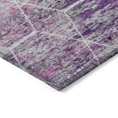 8' Purple Lavender And Ivory Round Geometric Washable Indoor Outdoor Area Rug HomeRoots