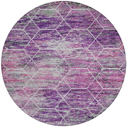 8' Purple Lavender And Ivory Round Geometric Washable Indoor Outdoor Area Rug HomeRoots