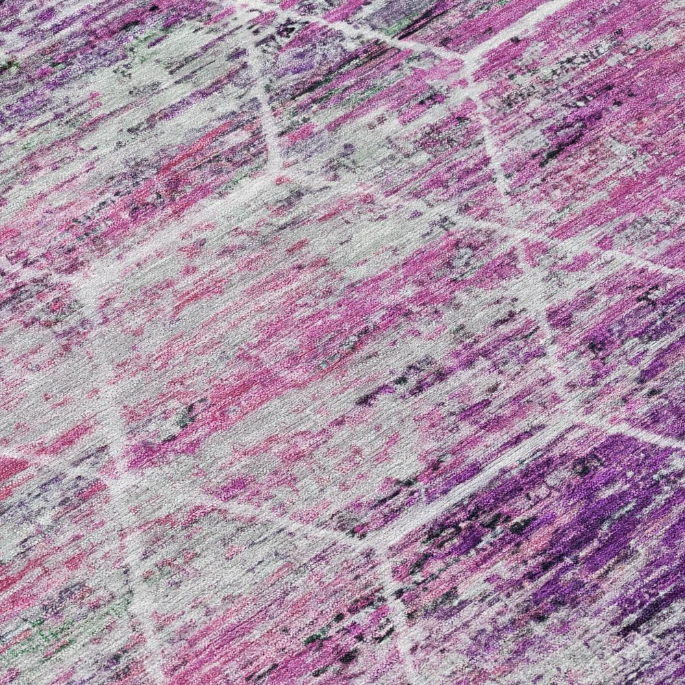 8' Purple Lavender And Ivory Round Geometric Washable Indoor Outdoor Area Rug — view 3