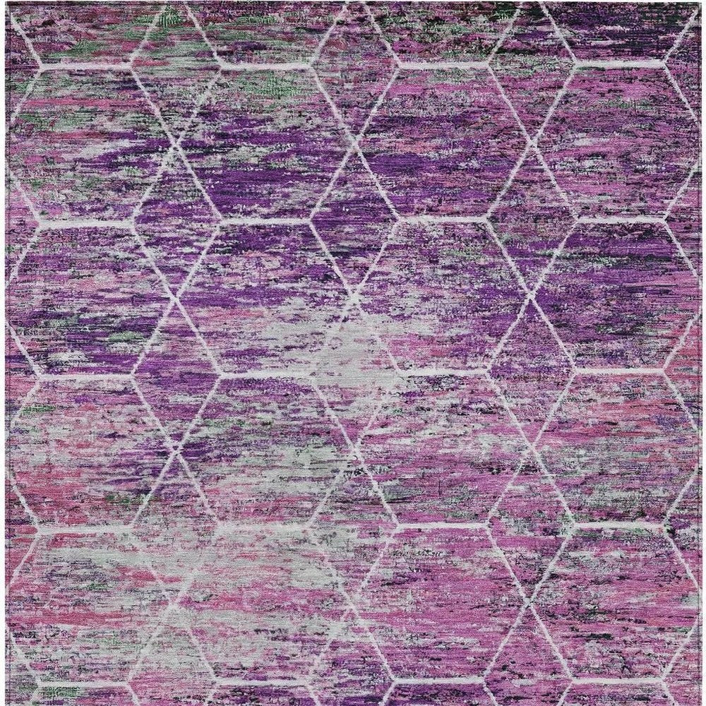 9' X 12' Purple Lavender And Ivory Geometric Washable Indoor Outdoor Area Rug — view 9
