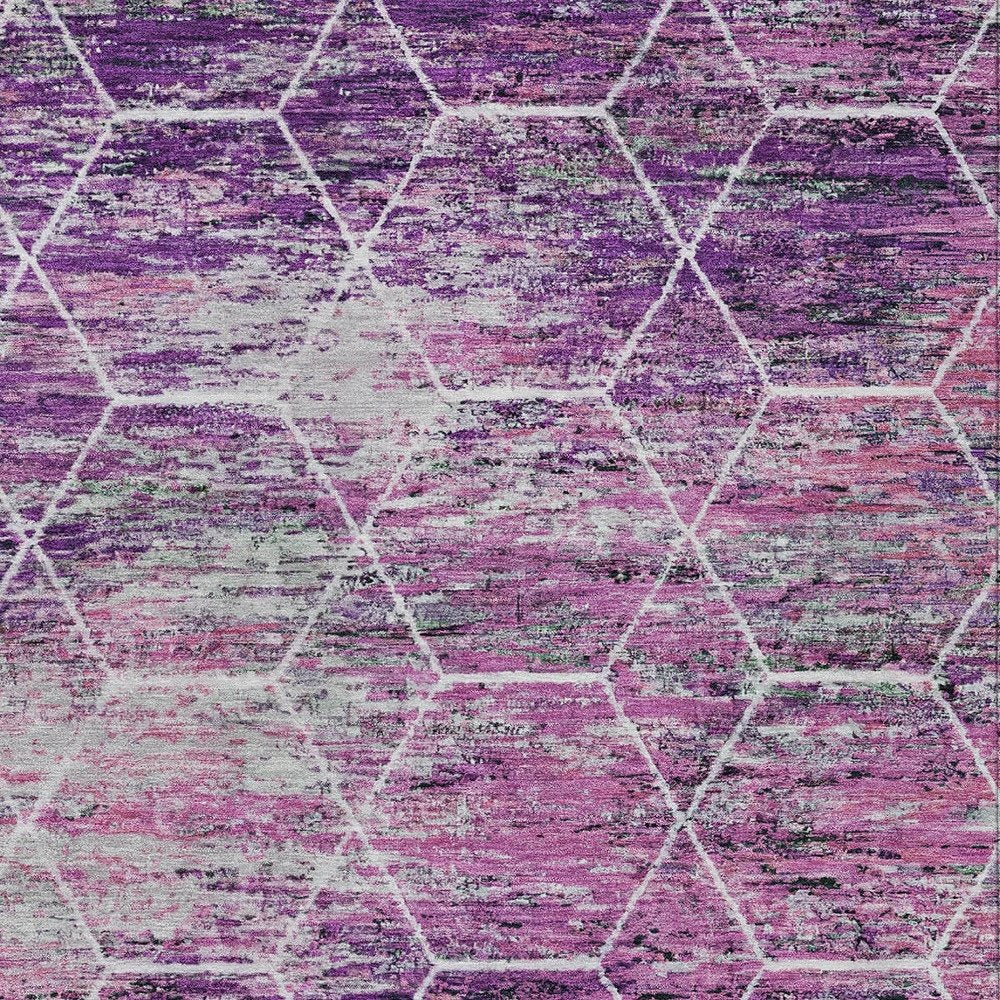 9' X 12' Purple Lavender And Ivory Geometric Washable Indoor Outdoor Area Rug — view 4