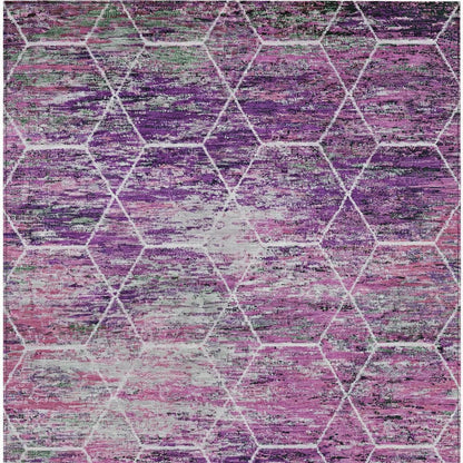 9' X 12' Purple Lavender And Ivory Geometric Washable Indoor Outdoor Area Rug HomeRoots