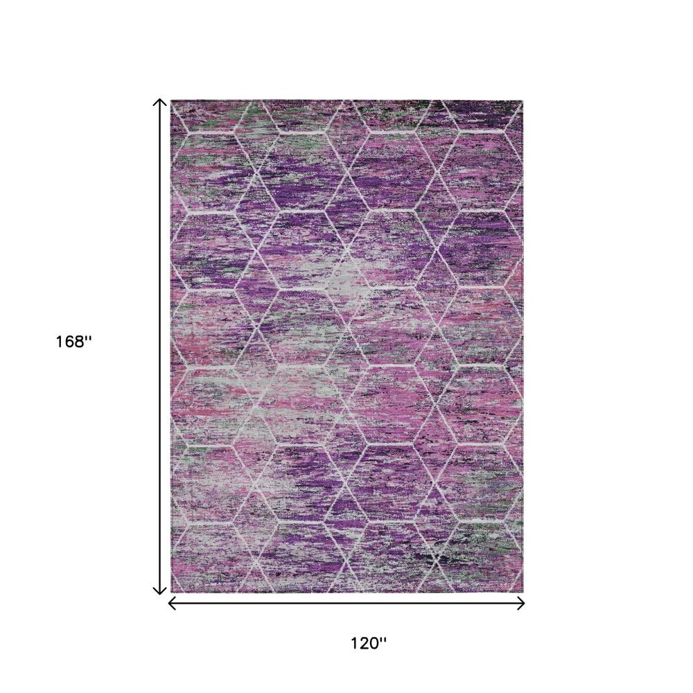10' X 14' Purple Lavender And Ivory Geometric Washable Indoor Outdoor Area Rug — view 6