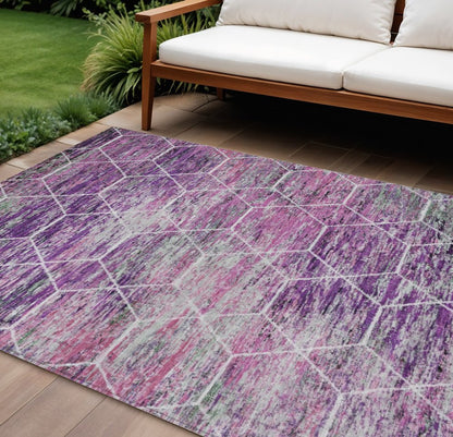 10' X 14' Purple Lavender And Ivory Geometric Washable Indoor Outdoor Area Rug HomeRoots