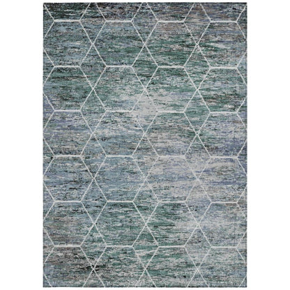 3' X 5' Teal Blue Gray And Ivory Geometric Washable Indoor Outdoor Area Rug HomeRoots