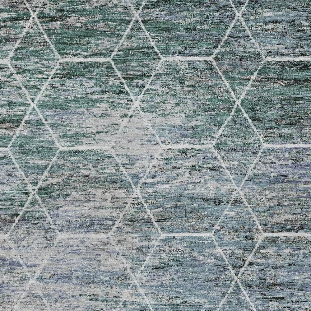 5' X 8' Teal Blue Gray And Ivory Geometric Washable Indoor Outdoor Area Rug — view 9