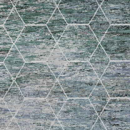 5' X 8' Teal Blue Gray And Ivory Geometric Washable Indoor Outdoor Area Rug HomeRoots