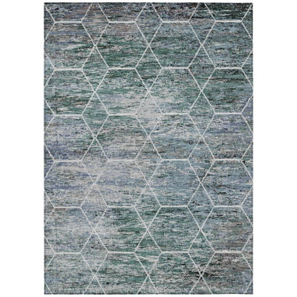 5' X 8' Teal Blue Gray And Ivory Geometric Washable Indoor Outdoor Area Rug HomeRoots