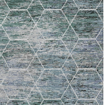 5' X 8' Teal Blue Gray And Ivory Geometric Washable Indoor Outdoor Area Rug HomeRoots