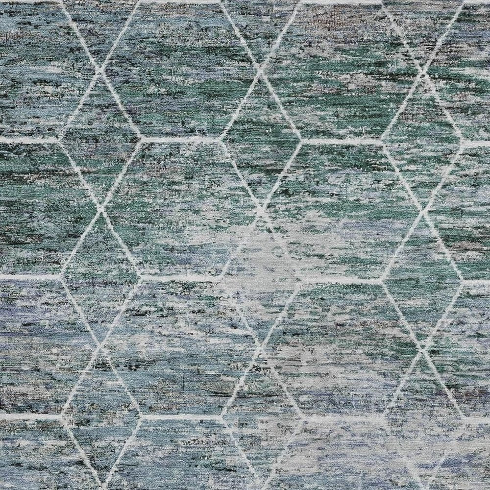 8' X 10' Teal Blue Gray And Ivory Geometric Washable Indoor Outdoor Area Rug HomeRoots