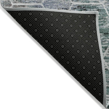 8' X 10' Teal Blue Gray And Ivory Geometric Washable Indoor Outdoor Area Rug HomeRoots