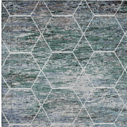 8' X 10' Teal Blue Gray And Ivory Geometric Washable Indoor Outdoor Area Rug HomeRoots