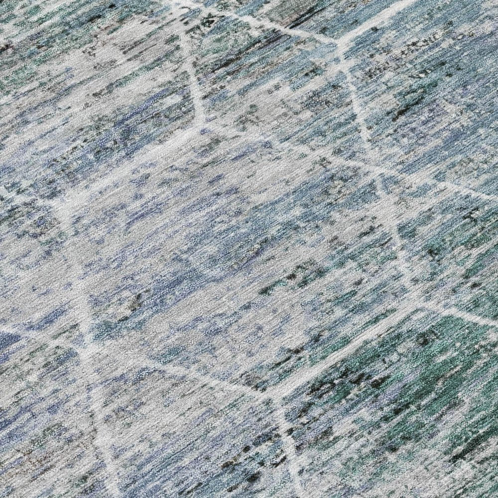 8' X 10' Teal Blue Gray And Ivory Geometric Washable Indoor Outdoor Area Rug — view 3