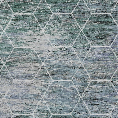 9' X 12' Teal Blue Gray And Ivory Geometric Washable Indoor Outdoor Area Rug HomeRoots
