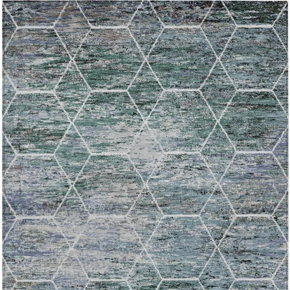 9' X 12' Teal Blue Gray And Ivory Geometric Washable Indoor Outdoor Area Rug HomeRoots