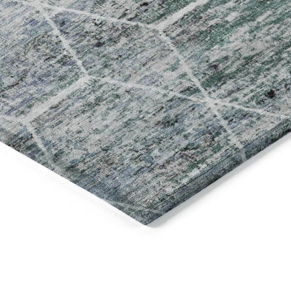 9' X 12' Teal Blue Gray And Ivory Geometric Washable Indoor Outdoor Area Rug HomeRoots