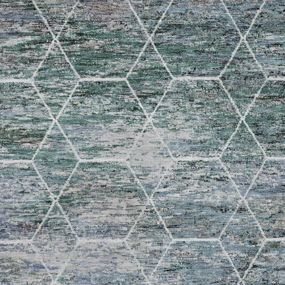 9' X 12' Teal Blue Gray And Ivory Geometric Washable Indoor Outdoor Area Rug HomeRoots
