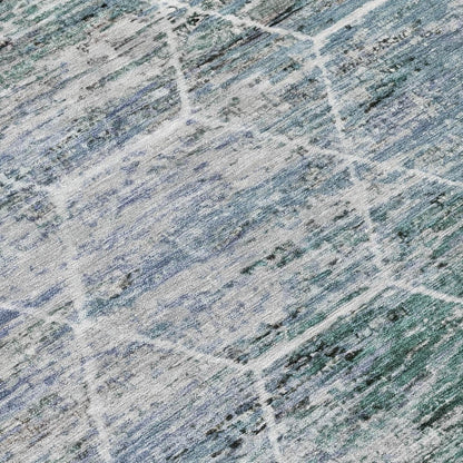 9' X 12' Teal Blue Gray And Ivory Geometric Washable Indoor Outdoor Area Rug HomeRoots