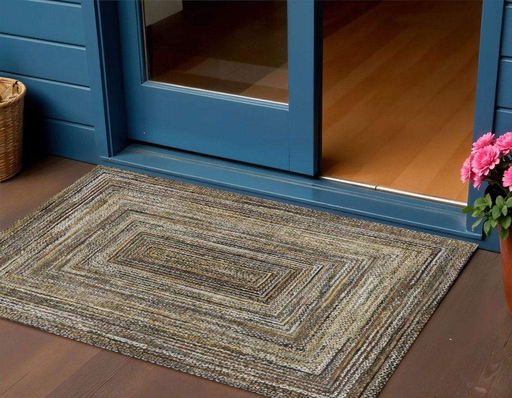3' X 5' Brown Taupe And Ivory Geometric Washable Indoor Outdoor Area Rug HomeRoots