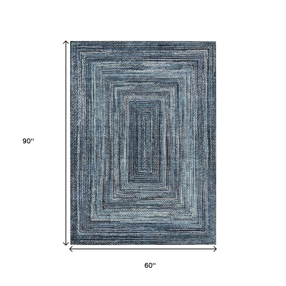 5' X 8' Blue Navy Blue And Ivory Geometric Washable Indoor Outdoor Area Rug HomeRoots