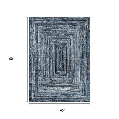 5' X 8' Blue Navy Blue And Ivory Geometric Washable Indoor Outdoor Area Rug HomeRoots