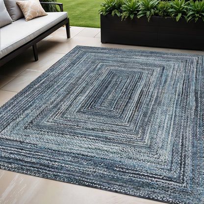 5' X 8' Blue Navy Blue And Ivory Geometric Washable Indoor Outdoor Area Rug HomeRoots