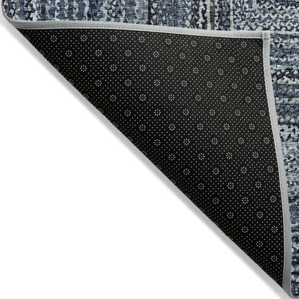 5' X 8' Blue Navy Blue And Ivory Geometric Washable Indoor Outdoor Area Rug — view 9