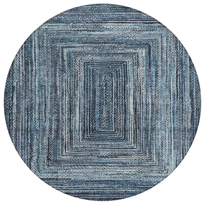 8' Blue Navy Blue And Ivory Round Geometric Washable Indoor Outdoor Area Rug HomeRoots