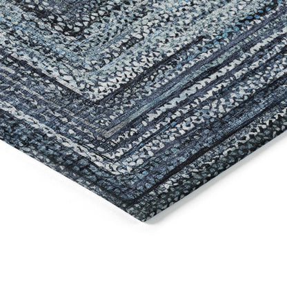 8' Blue Navy Blue And Ivory Round Geometric Washable Indoor Outdoor Area Rug HomeRoots