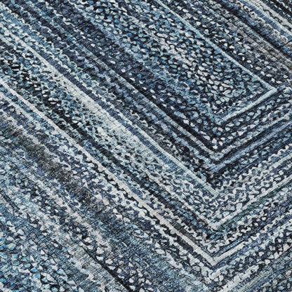 8' Blue Navy Blue And Ivory Round Geometric Washable Indoor Outdoor Area Rug HomeRoots