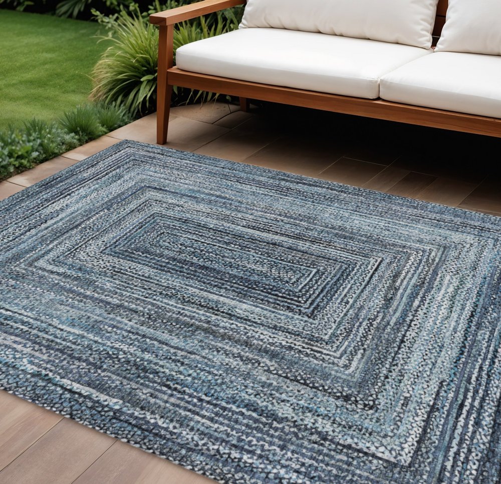 8' X 10' Blue Navy Blue And Ivory Geometric Washable Indoor Outdoor Area Rug — view 7