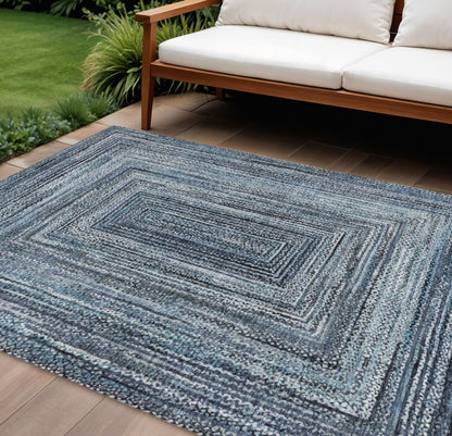 8' X 10' Blue Navy Blue And Ivory Geometric Washable Indoor Outdoor Area Rug HomeRoots