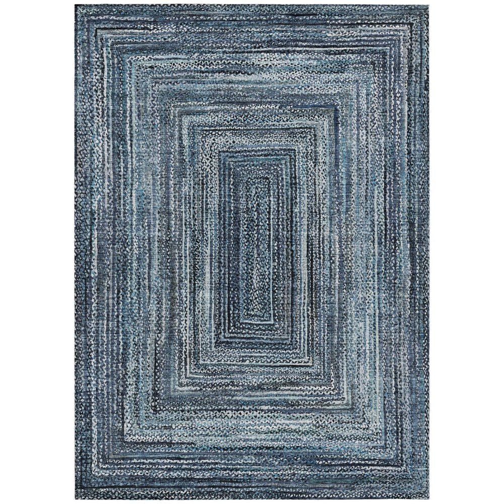 8' X 10' Blue Navy Blue And Ivory Geometric Washable Indoor Outdoor Area Rug HomeRoots