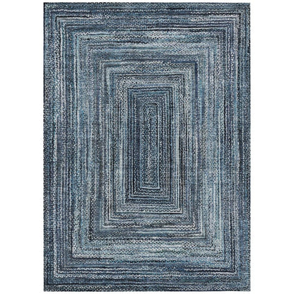 10' X 14' Blue Navy Blue And Ivory Geometric Washable Indoor Outdoor Area Rug HomeRoots