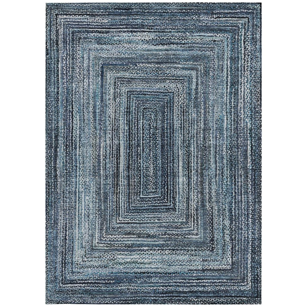 10' X 14' Blue Navy Blue And Ivory Geometric Washable Indoor Outdoor Area Rug HomeRoots