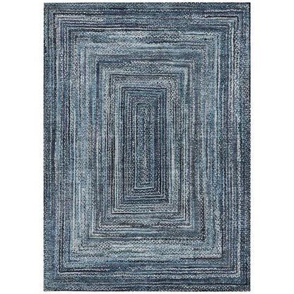 10' X 14' Blue Navy Blue And Ivory Geometric Washable Indoor Outdoor Area Rug HomeRoots