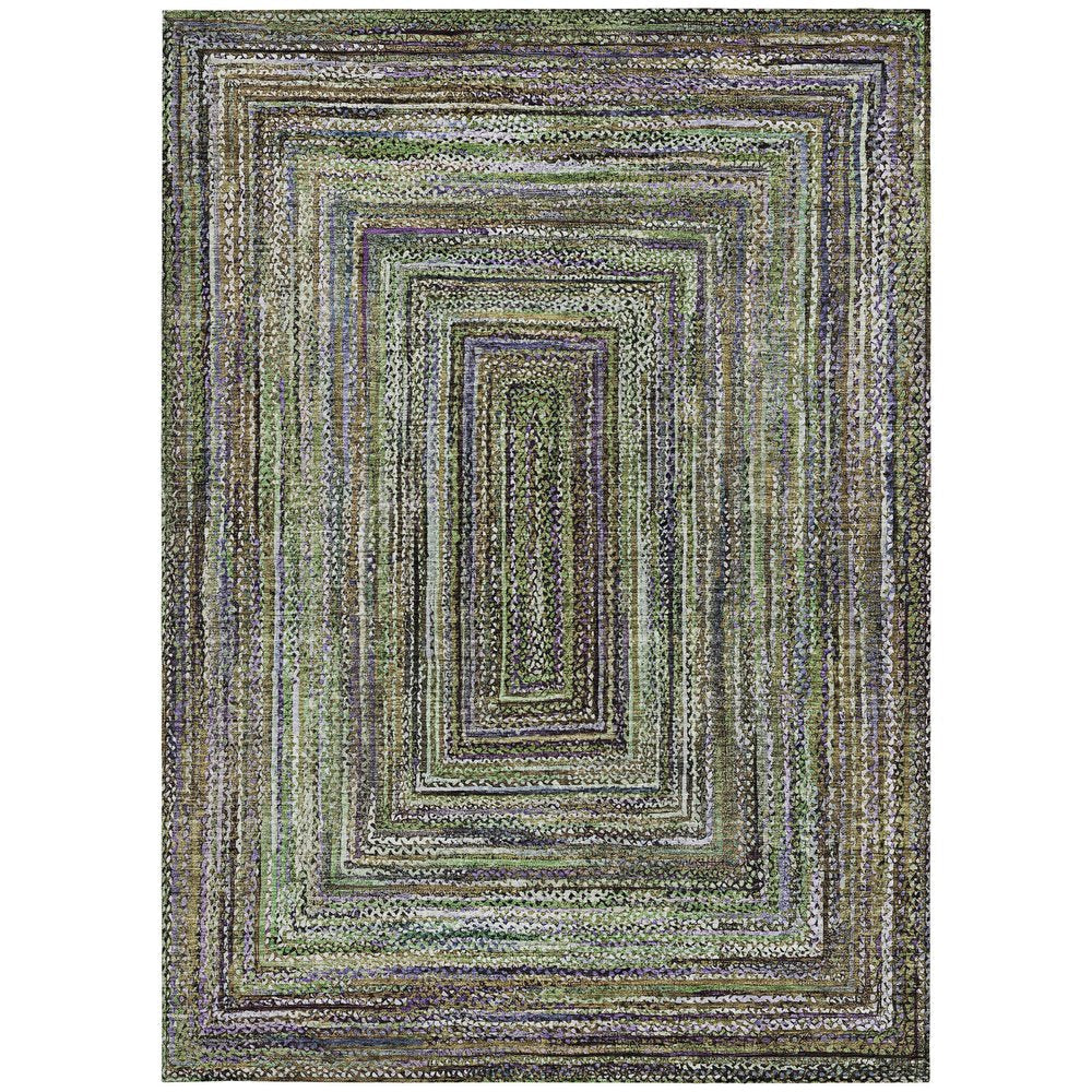 5' X 8' Olive Green Lavender And Fern Green Geometric Washable Indoor Outdoor Area Rug HomeRoots