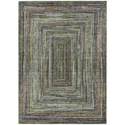 5' X 8' Olive Green Lavender And Fern Green Geometric Washable Indoor Outdoor Area Rug HomeRoots