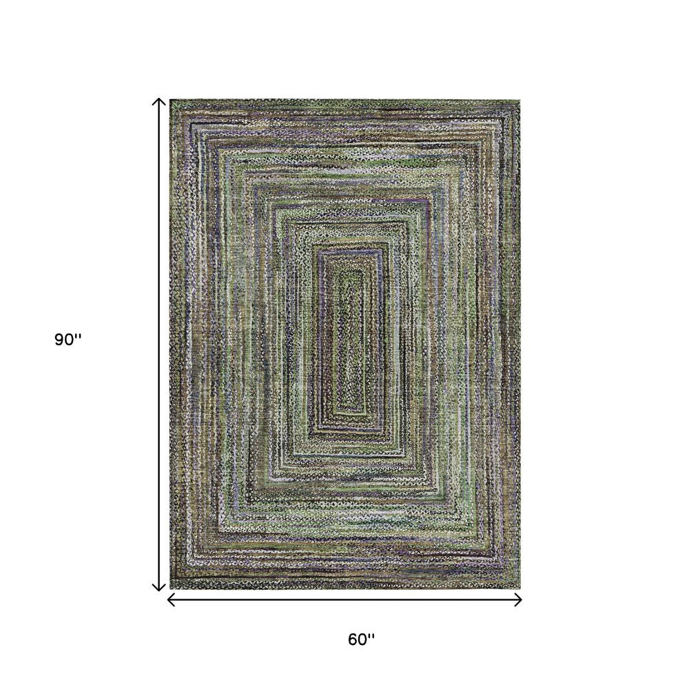 5' X 8' Olive Green Lavender And Fern Green Geometric Washable Indoor Outdoor Area Rug — view 13