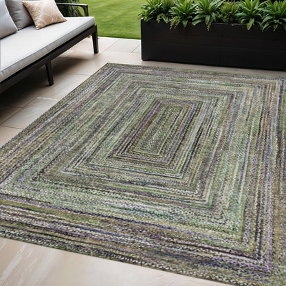 5' X 8' Olive Green Lavender And Fern Green Geometric Washable Indoor Outdoor Area Rug HomeRoots