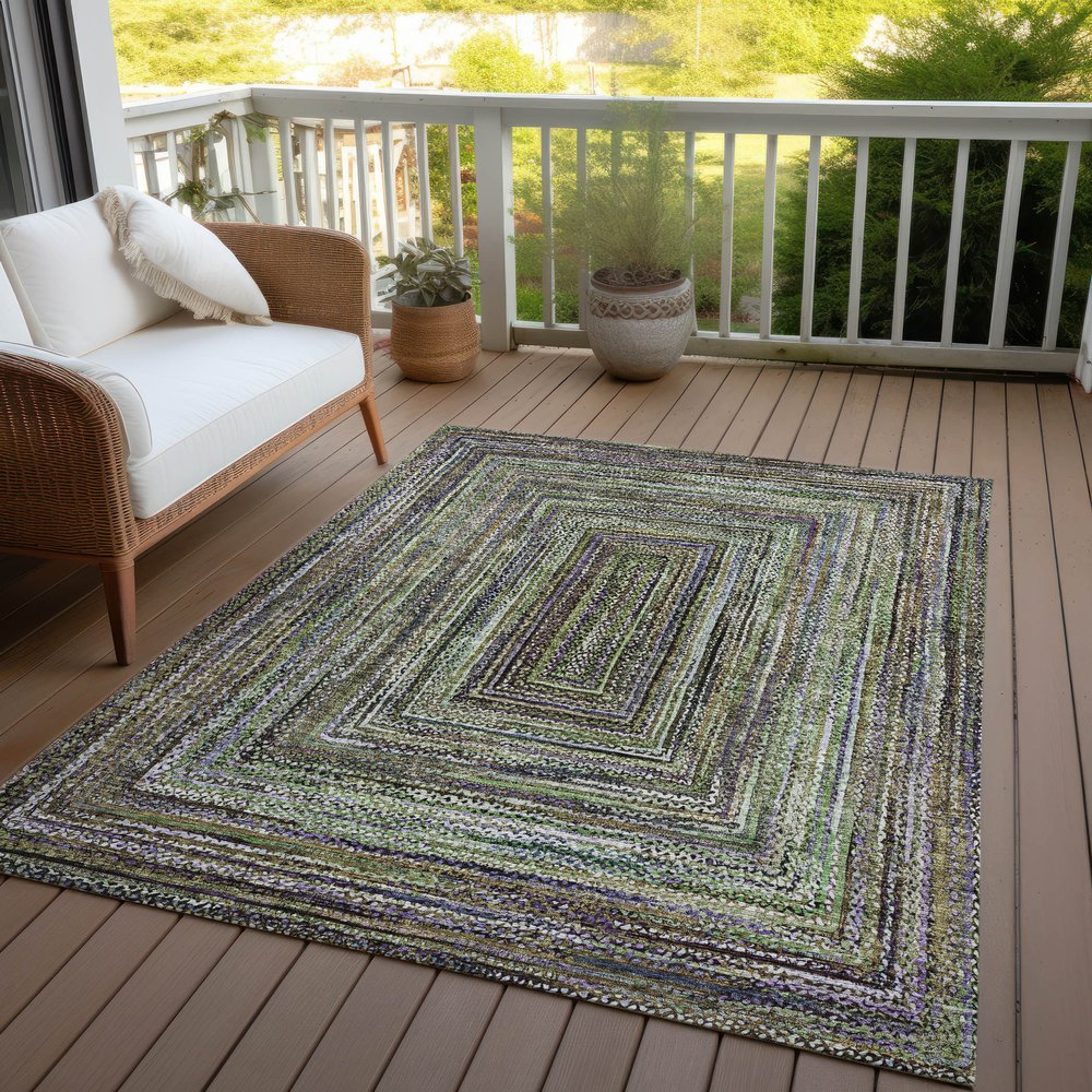 5' X 8' Olive Green Lavender And Fern Green Geometric Washable Indoor Outdoor Area Rug — view 5